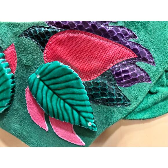 80s Waldorf Creations Green Suede Belt – Super Wide Statement Luxe | M/L - Picture 8 of 14